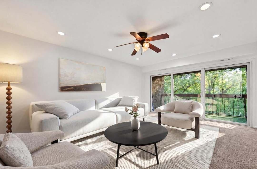 Bright, professionally photographed living room